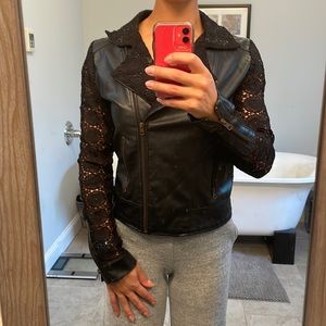 Faux leather jacket sea through sleeves